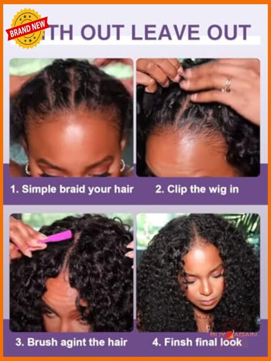 V Part Curly Wig Human Hair 20in Glueless Full Head Clip In 180 Density